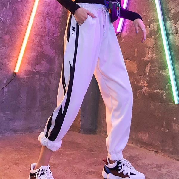 

summer fashion trousers black white hip hop pants women joggers sweatpants streetwear side stripe long pants pantalon femme y200418