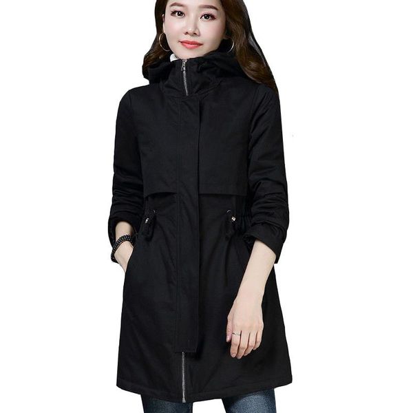 

2020 new autumn women's hooded jackets long sleeve casual jacket female windbreaker long hooded coat outerwear plus size p765, Black;brown
