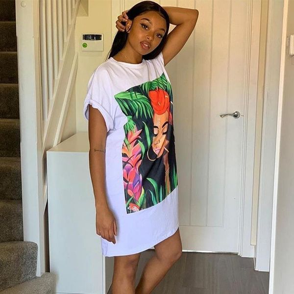 

oversized t shirt dress women short sleeve character print tunic mini streetwear dress autumn ladies loose short casual dress, Black;gray