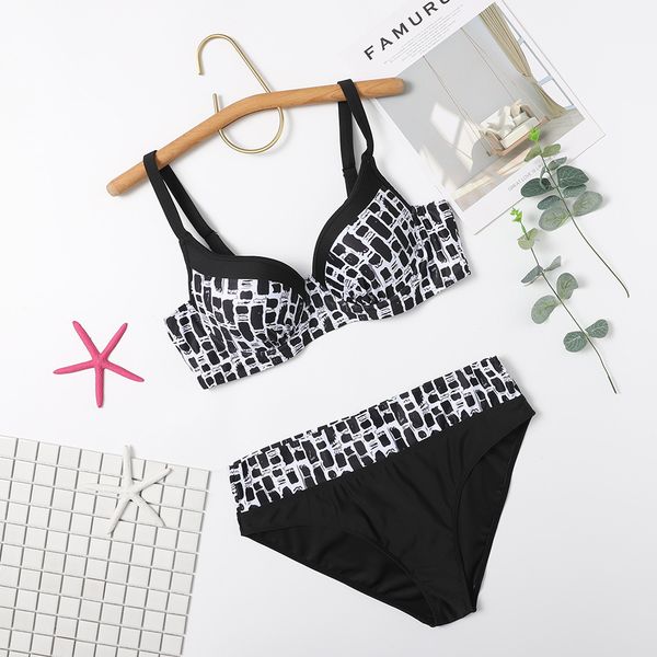 

2021 new leopard print women's split bikini swimsuit, White;black