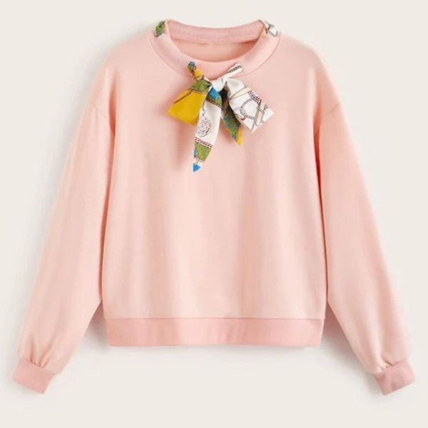 

bow tie loose casual sweatshirt, Black