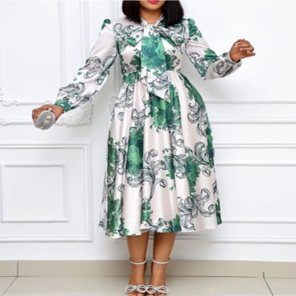

casual dresses 2021 spring elegent fashion style african women tall waist printing plus size polyester dress s-3xl, Black;gray