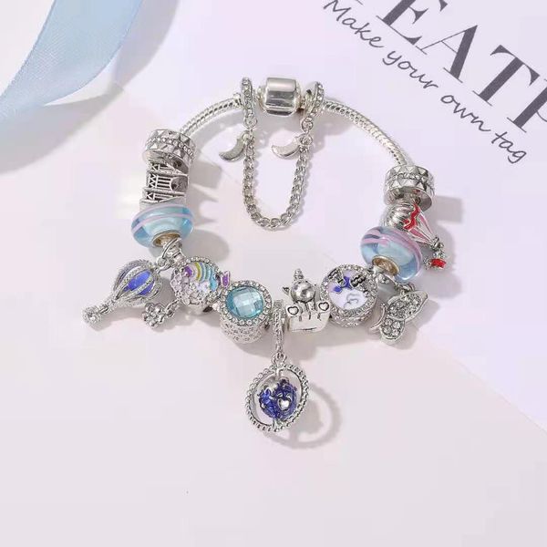 

17-21cm air balloon charms bracelets souvenir bracelet globe and unicorn beads as gift diy jewelry pink and blue accessories, Golden;silver