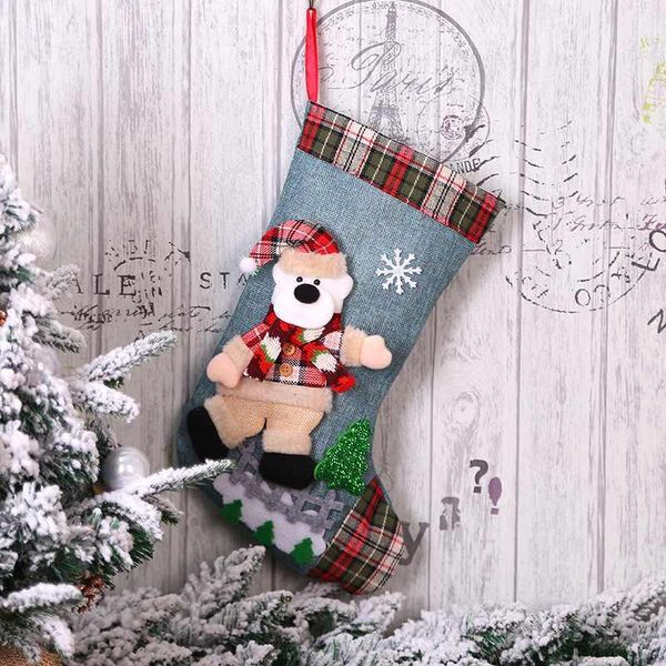 

2020 new christmas tree hanging socks linen festival apple gift candy bags cartoon snowflake xmas party fireplace decor