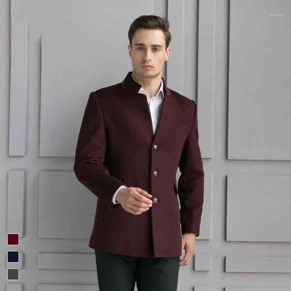 

stand collar single breasted wool coats outerwear men 2019 new style fashion smart casual woolen jacket male trench1, Black