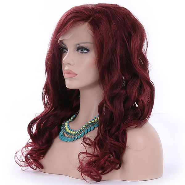 

color dark red human hair lace front wigs for women 99j loose wave brazilian virgin wig, Black;brown