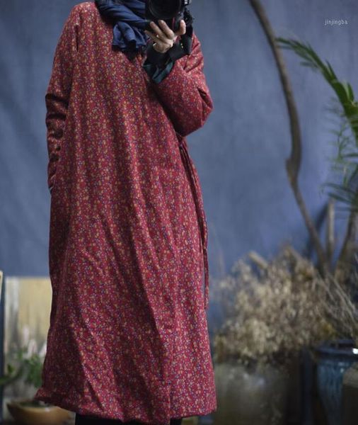 

yoyikamomo women parkas 2020 autumn winter cotton print floral soft long warm casual loose women thick coat1, Black