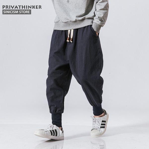 

sincism store men harem pants japanese casual cotton linen trouser man jogger pants chinese baggy pants v191109, Black