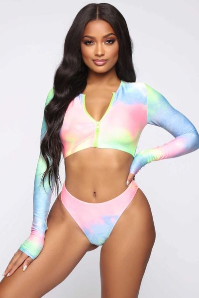 

2021 new star print women's long sleeve beach swimsuit bikini, White;black