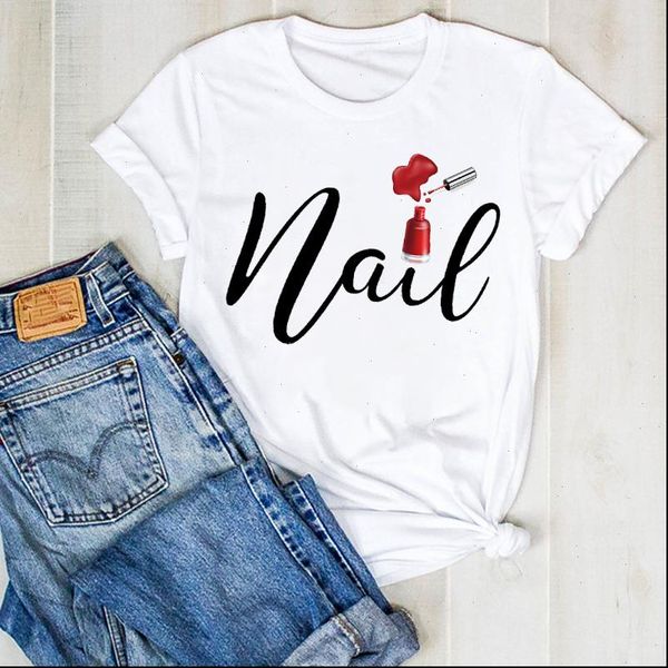

women lady fingernail 3d nail art 90s fashion ladies summer t tee tshirt womens female shirt clothes graphic t shirt, White