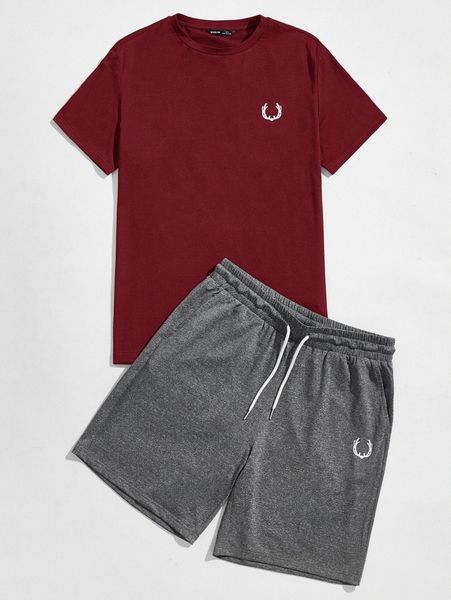 

men graphic print & track shorts set l6w3#, Gray