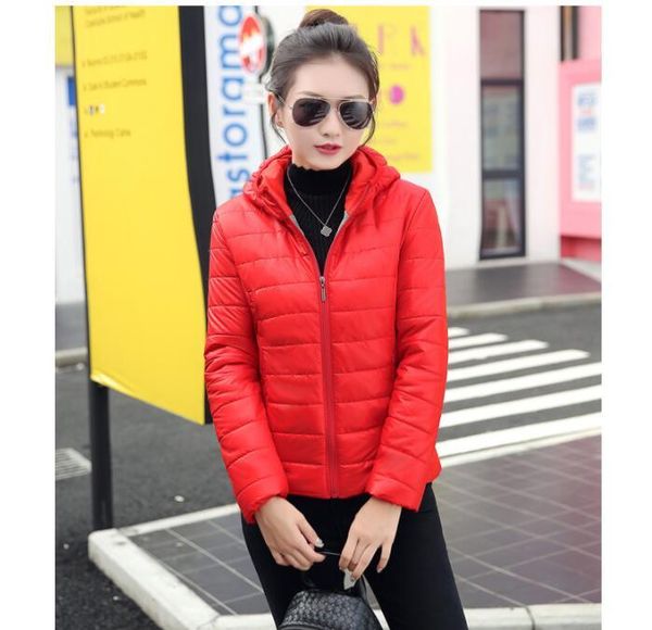 

2021 autumn winter jacket women parkas thicken outerwear candy color hooded coats female slim warm cotton padded basic jackets, Black