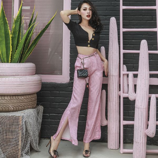 

2021 new elegant summer of cetin pants wide legs women cool breath polka dot pattern comfort no style gekx, Black;white