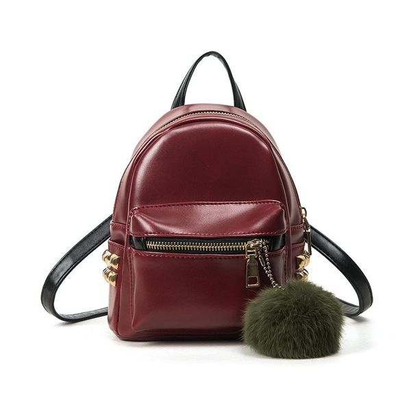 

backpack style mini small women satchel fuzzy ball pu leather casual retro rivet daily rucksack