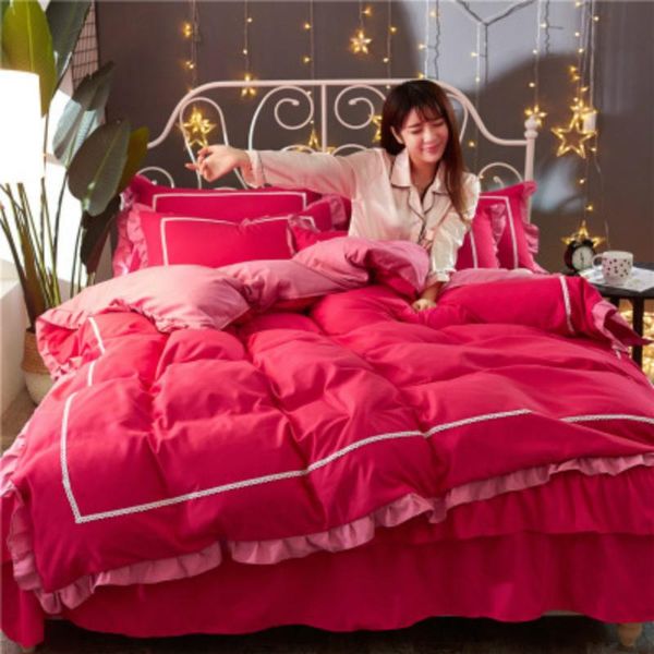 

1.8m*2m new korean solid color double bed skirt four-piece set bed skirt quilt cover bedding