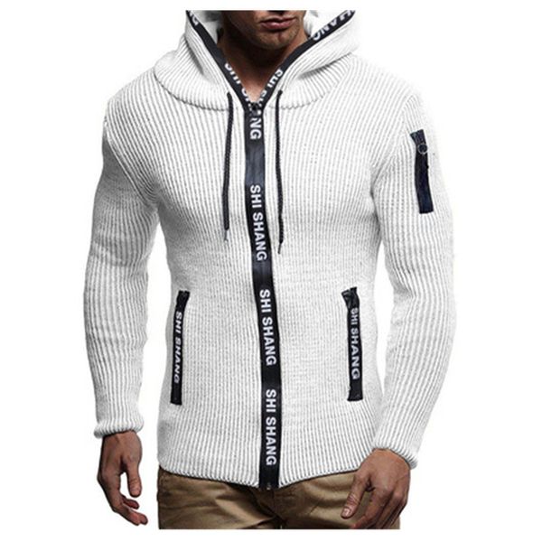

mens cardigan knitting sweaters fashion trend long sleeve zipper skinny hooded sweaters coats male spring casual slim pullover sweater, White;black