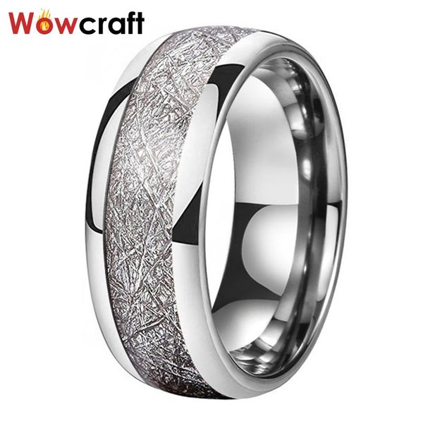 

8mm tungsten rings for men meteorite inlay women's ring wedding domed band polished shiny confort fit engagement gift, Slivery;golden