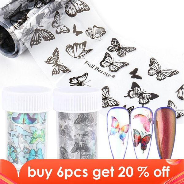 

stickers & decals 100x4cm/roll butterfly nail foils black white art sticker slider transfer foil wraps flower manicure tr1808