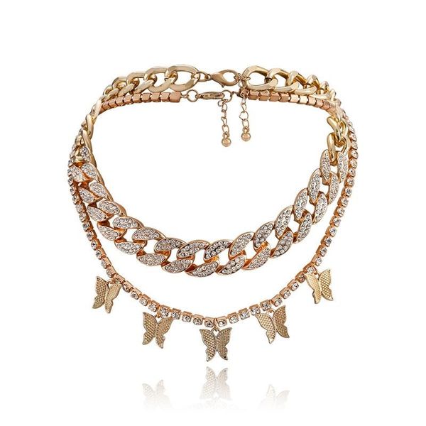 

statement big butterfly pendant necklace rhinestone chain for women girls bling bling shiny crystal choker necklaces jewelry, Silver