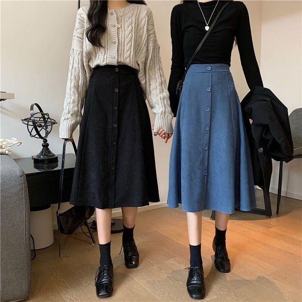 

skirts women 2021 autumn winter high waist a-line female casual pleated midi skirt ladies streetwear saia faldas a325, Black