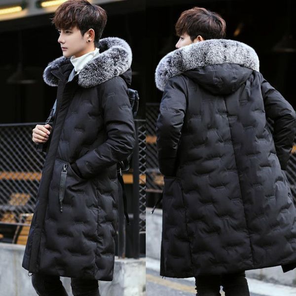 

men's down & parkas 2021 cotton jacket korean version thickened medium length slim oversized wool collar coat, Black