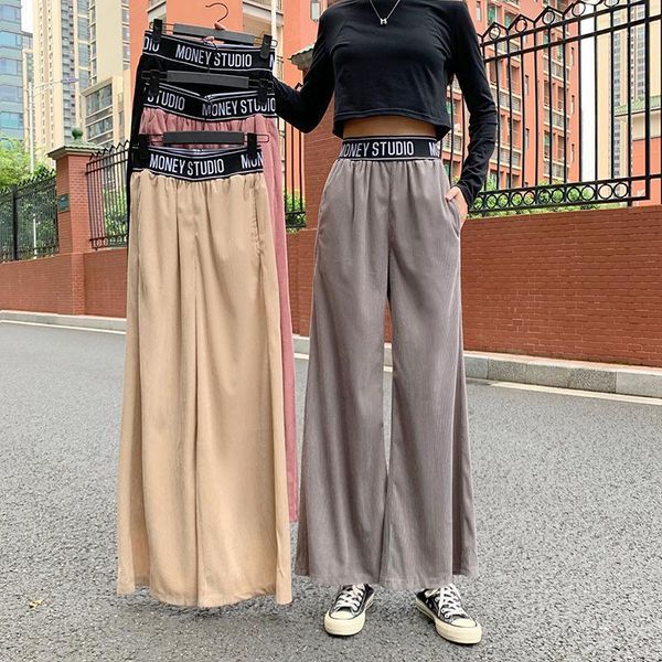 

women's pants & capris 2021 winter corduroy trousers stretch high waist large size casual wide leg slimming long straight female trouse, Black;white