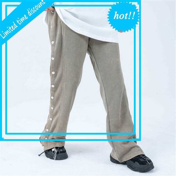 

men streetwear vintage fashion hip hop loose sweatpants joggers trousers male size buttons casual harem pant, Black