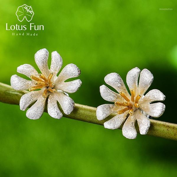 

lotus fun delicate wild flower stud earrings 2020 new arrival real 925 sterling silver earrings for women handmade fine jewelry1, Golden;silver