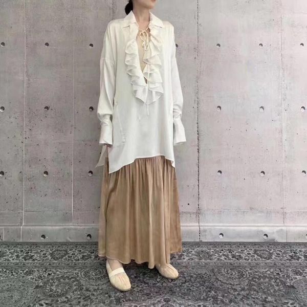 

2020 spring fashion women ruffles long shirt blouse female casual loose shirt blouse gdnz 2.261, White