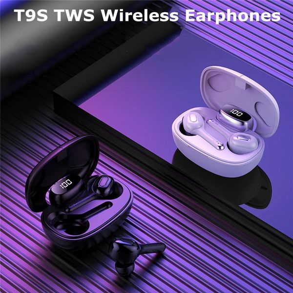 

t9s tws беспроводной bluetooth 5.0 наушники стерео бас-гарнитура с дисплеем зарядная коробка ture беспроводные mini tws earbuds для смартфон