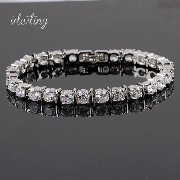 

link, chain 11.11 sale cz tennis bracelet round 5mm zirconia prong setting sport bracelets for women jewelery gifts mother's day, Black
