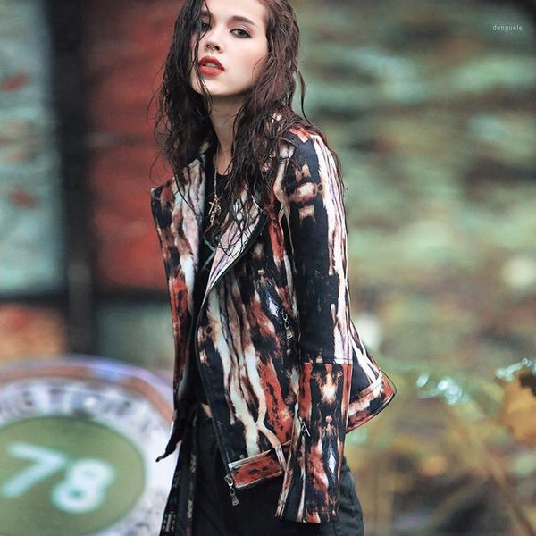 

autumn new original design vintage&retro ethnic personality novelty hippy slim motorcycle jacket print short coats1, Black;brown