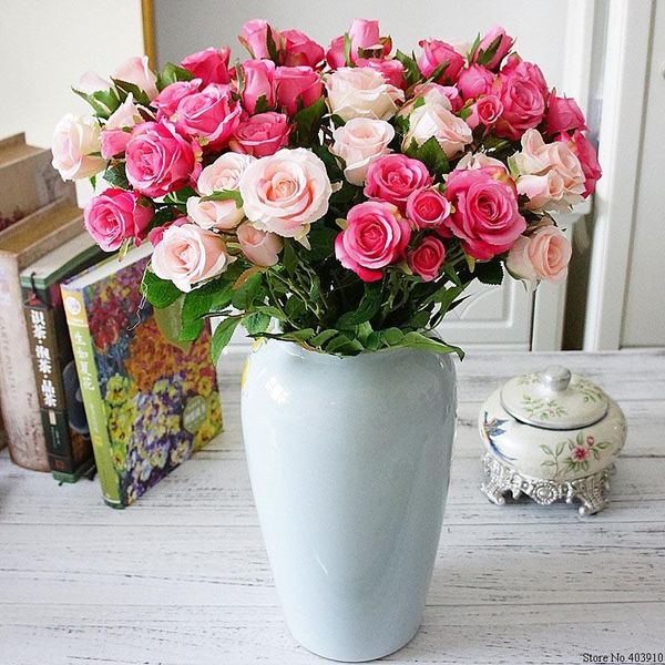 

decorative flowers & wreaths 5 heads/branch fresh rose artificial real touch home wedding party decor fake small bouquet