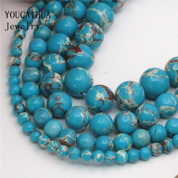 

youcaihua new arrival wholesale blue king turkey stone 4/6/8/10mm beads jewelry diy parts accessories manual women gifts 15inch