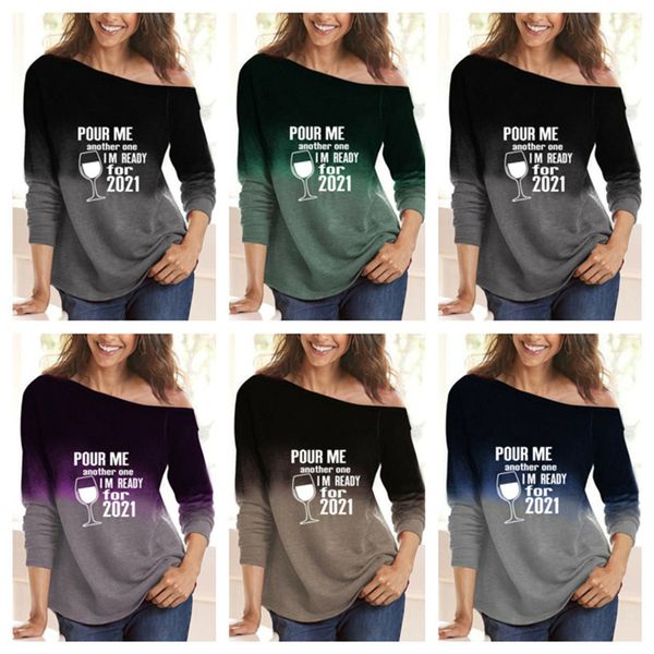 

women designer long sleeve t-shirt letters wine cup printed pullovers pour me another one casual shoulder shirts blouse hoodies g10403, White
