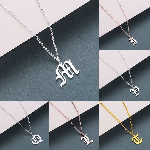 

fashion stainless steel for women and men a-z 26 old english letters pendant creative letters& initial necklace
