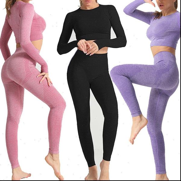 

women seamless sprot set fitness sports suits gym cloth long sleeve shirts high waist running leggings workout pants shirts, Gray