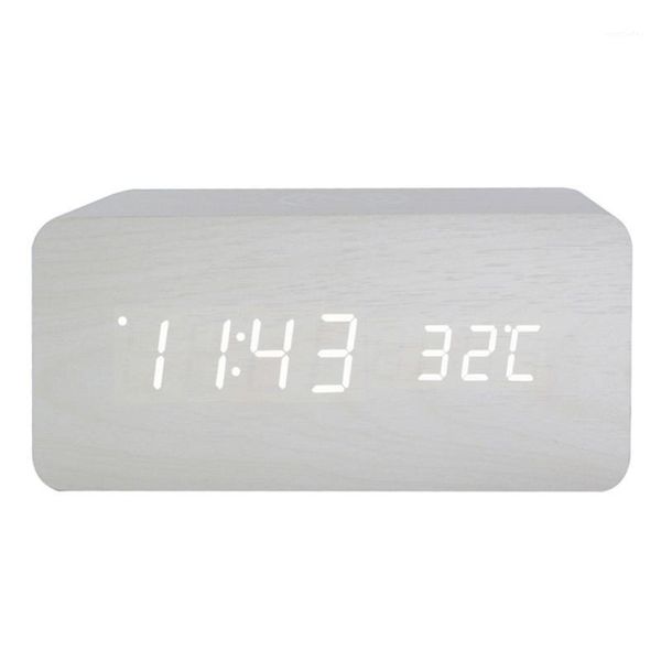 

home gift modern led alarm digital display usb dual power voice control multifunction desk wooden clock qi wireless charger1