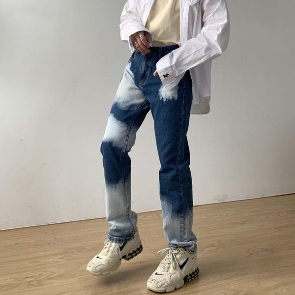 

men's jeans male streetwear hip hop denim pants men tie dye vintage casual straight, Blue