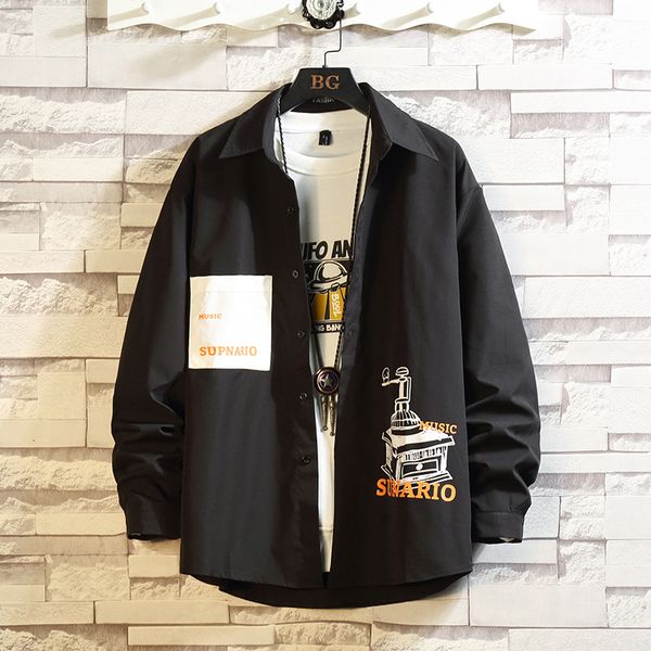 

2021 brand spring autumn long sleeves new flannel collar black korea style shirt for men's clothes 733v, White;black