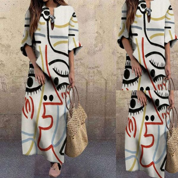 

autumn 2020 new women's fashion abstract print loose oversized drs, Black;gray