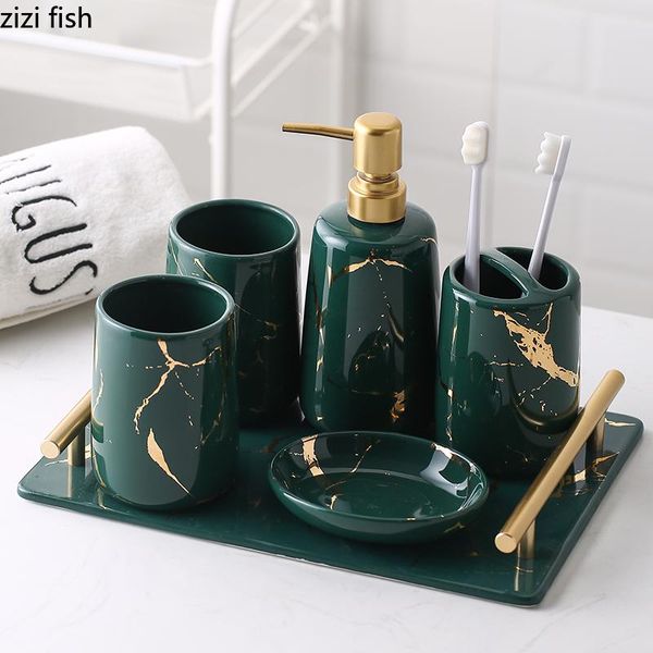

bath accessory set ceramic imitation marble bathroom accessories wash tool bottle mouthwash cup soap toothbrush holder household products
