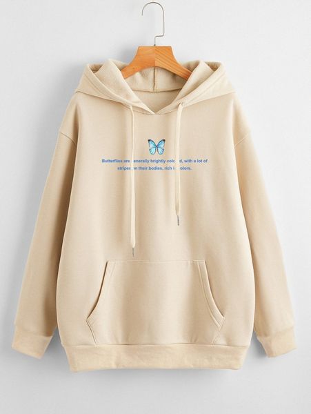 

butterfly & slogan graphic thermal lined hoodie j8xy#, White;black