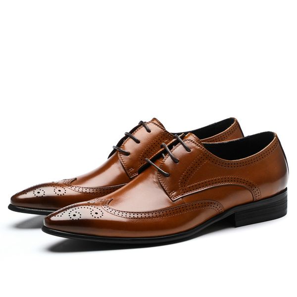 

of british style casual businessmen formal marriage leather bullock shoes size big sculpture broach shoe toe toe-to-toe tennis slor, Black