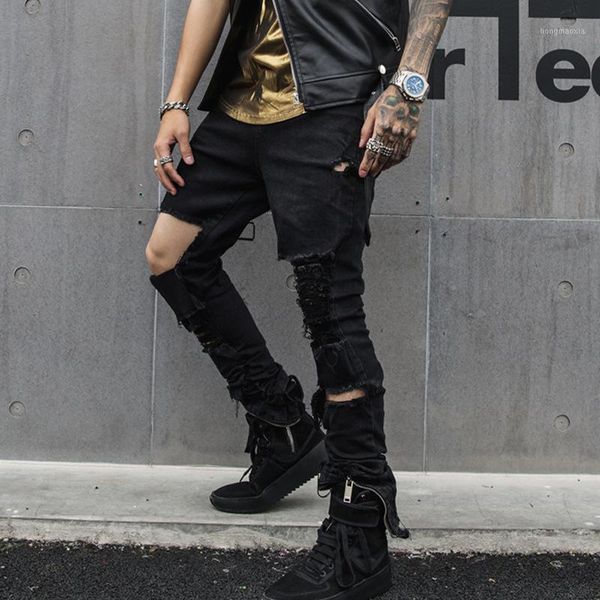 

hip hop black hole jeans men denim pants cargo streetwear punk trousers black 1661, Blue