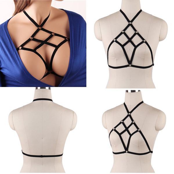 

black body harness bondage breast toy for womern erotic lingerie belts elastic strappy caged bras, Red;black