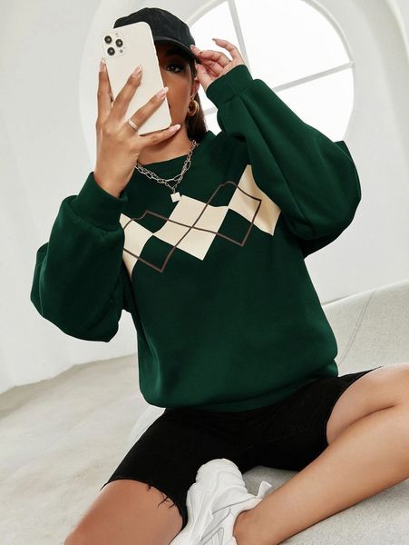 

drop shoulder argyle print pullover h4pe#, White;black