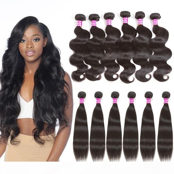 

brazilian virgin human hair weave 4 bundles or 6 bundles per lot body wave straight human hair extension, Black