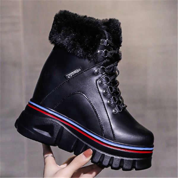 

2021 new snow boots fashions women's keep warm booties casual inside increase 10cm shoes qweu, Black