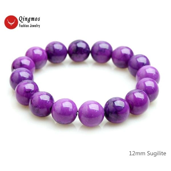 

qingmos fashion sugilite bracelet for women with 12mm round purple sugilite stone bracelet fine jewelry 7.5'' armband bra472 y2007, Black